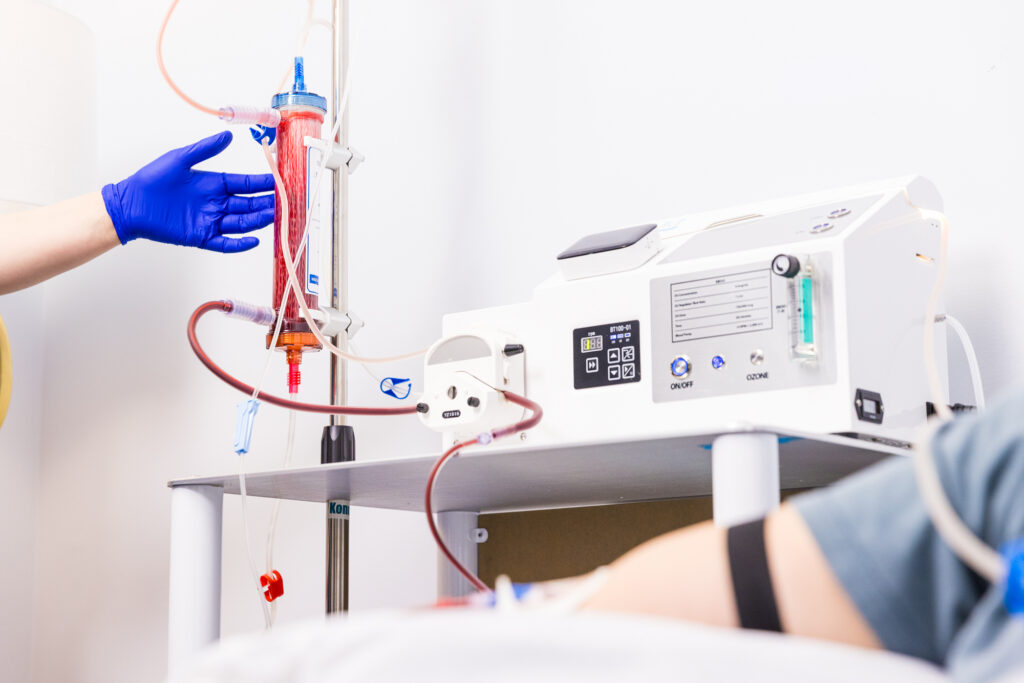 Close-up of the EBOO machine at IntraVenous Solutions, which they use for joint pain therapy in Nashville.